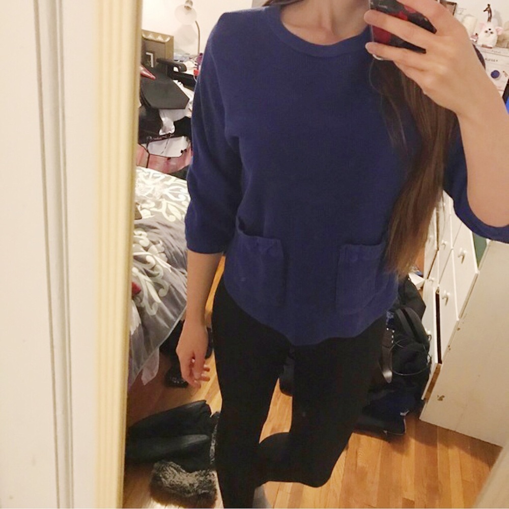 Vintage knitted blue pocket sweaterπΉ90sβ¨ 80sβ¨S/M - Picture 1 of 6